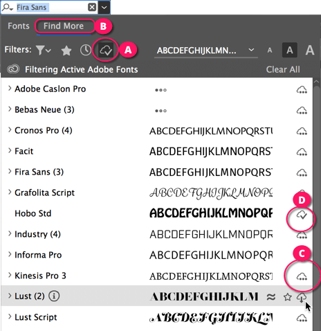 Adobe Fonts Menu